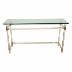 Brass lucite and glass slender console